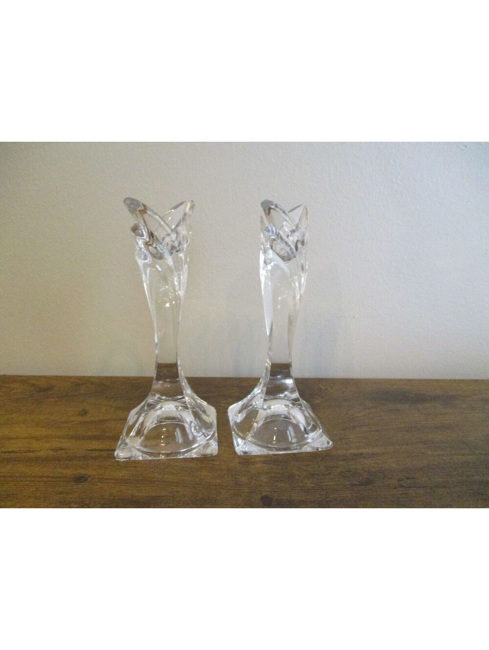 VTG Mikasa Deco Crystal Candlesticks Pair, 1980s Art Deco Glass Candle Holders